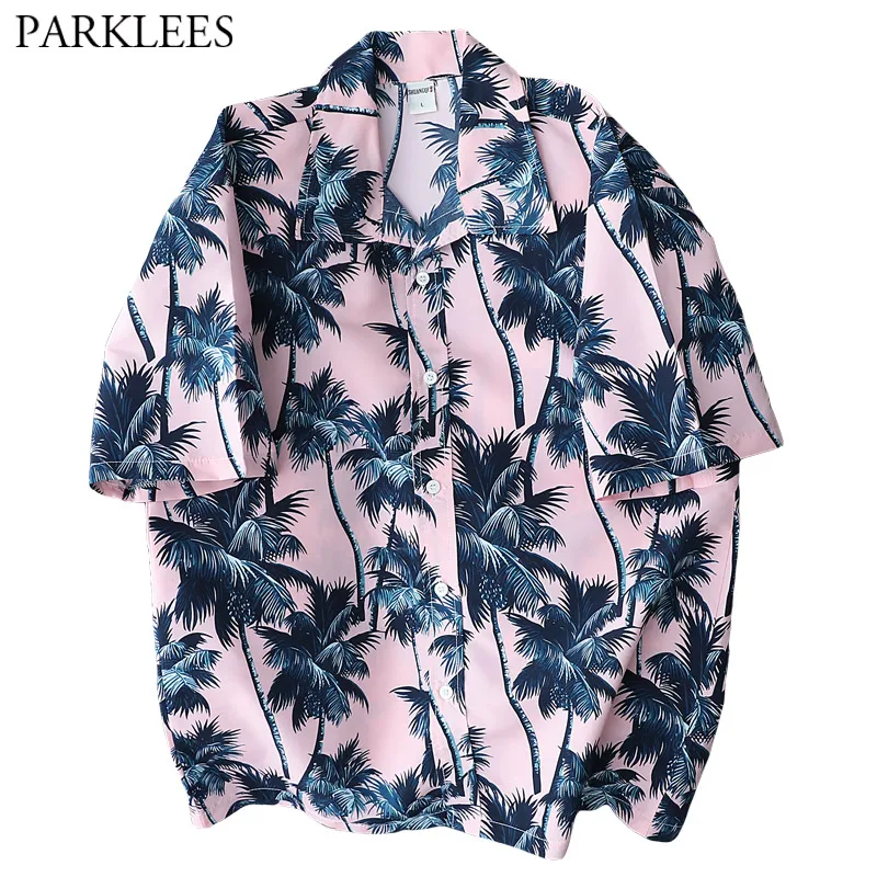 

Summer Tropical Palm Tree Print Hawaiian Shirt Men 2019 Brand New Short Sleeve Shirt Men Beach Casual Shirts Camisas Hombre 5XL