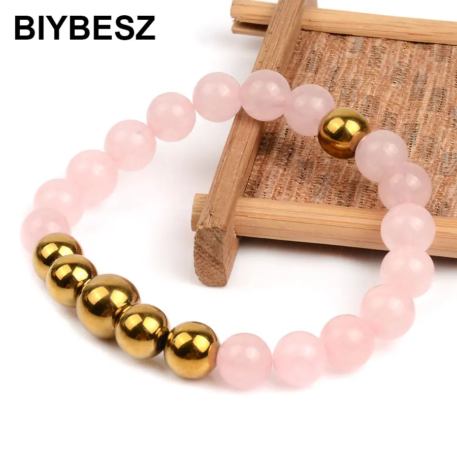 Модные ювелирные изделия из натурального розового хрусталя цвет золото гематит