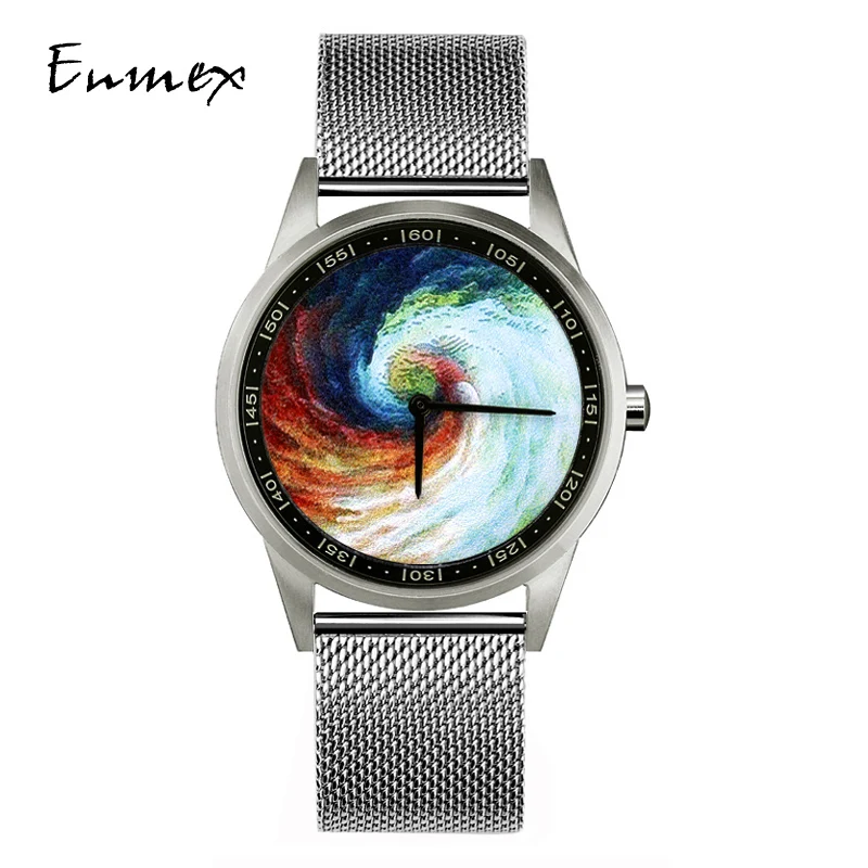 

2021Enmex design wristwatch 3D Rainbow Vortex creative design stainless steel case Oil Painting face quartz clock casual watch