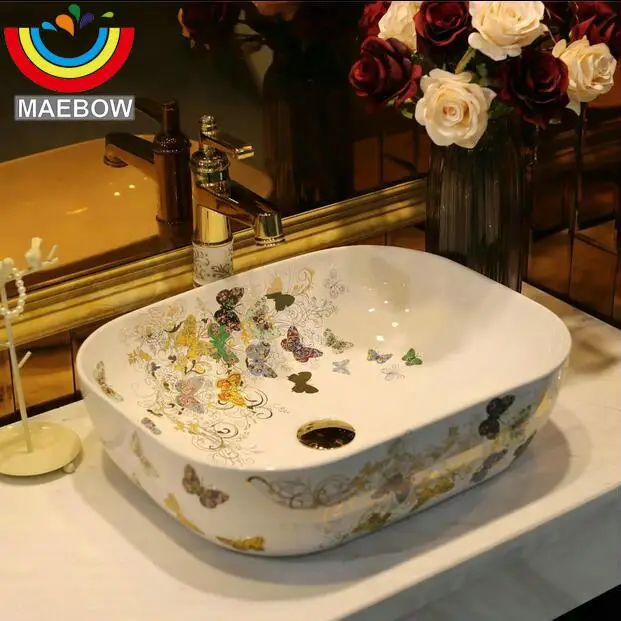 Фарфоровая художественная керамическая прямоугольная мойка для ванной комнаты