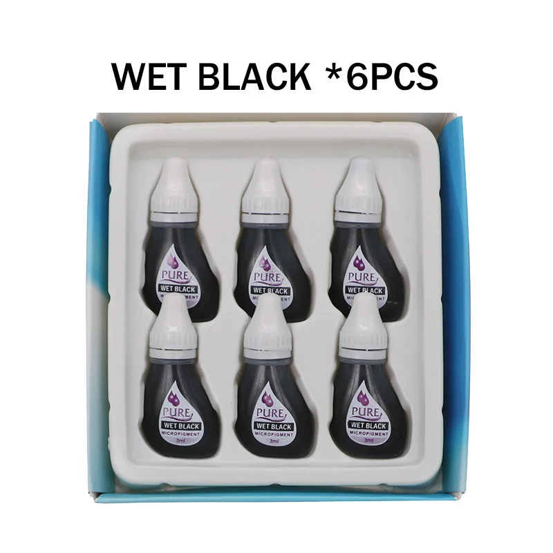 WET BLACK (6PCS) США Biotouch чистый микропигмент постоянный макияж татуировки чернила брови, подводка, губы пигмент получить чистую уверенность - Цвет: WET BLACK (6PCS)