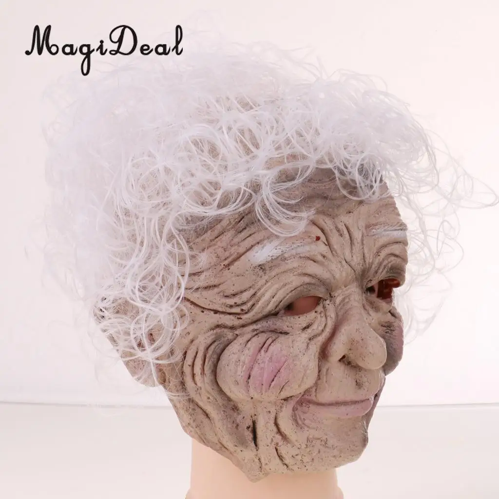 MagiDeal уродливая латексная маска для лица на Хеллоуин, морщинистая маска ведьмы для пожилых женщин, костюм для серых волос, карнавальные Вечерние Маски