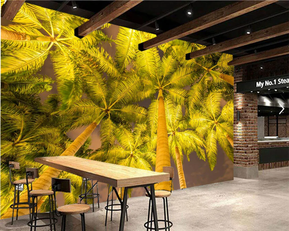 Обои обои 3d с осенними пальмами и деревьями фоновые Настенные для гостиной
