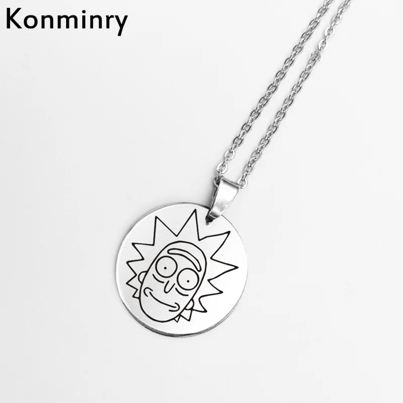 8 Konminry Горячая Рик Морти из нержавеющей стали круглой формы кулон ожерелье лазерная печать Cartton цепи милые ювелирные подвески - Окраска металла: 8