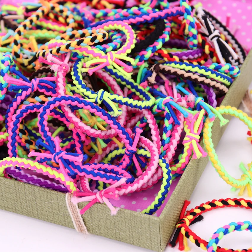 10PCS Hair Accessories for Girls and Kids Hand Woven Rubber Bands Black Colorful The Ponytail Holder Elastic Hair Bands