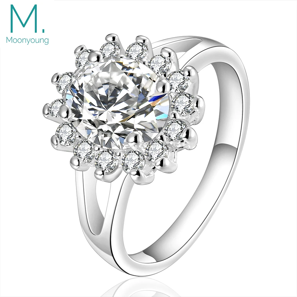 Женские свадебные Кольца Мода цветок горный хрусталь серебро Цвет Jewelry Обручение