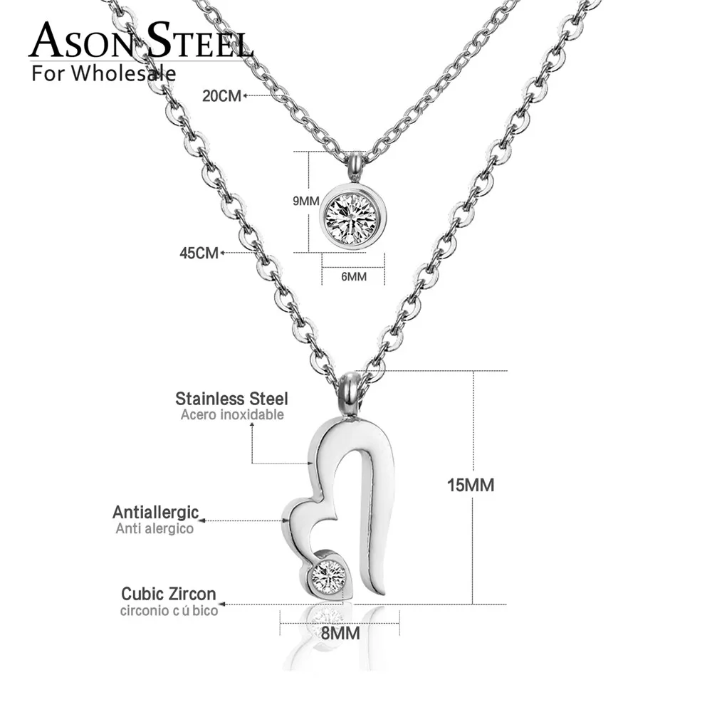 Ожерелье ASONSTEEL в форме сердца подвески из нержавеющей стали с круглым кубическим