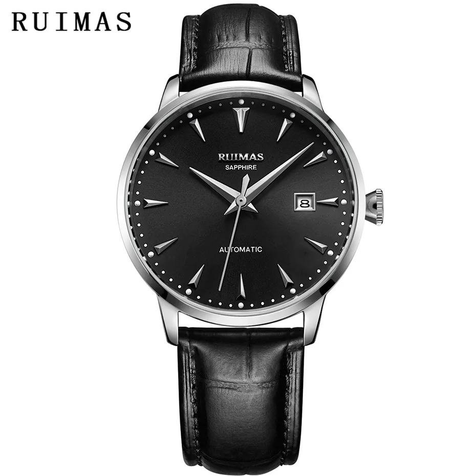 RUIMAS MIYOTA 8215 деловые мужские механические наручные часы простые классические часы с кожаным ремешком Мужские часы Relojes Hombre