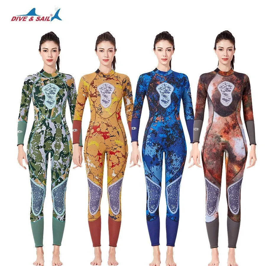 Женский неопреновый слитный купальник с камуфляжным принтом 3 мм|Комбинезоны| |