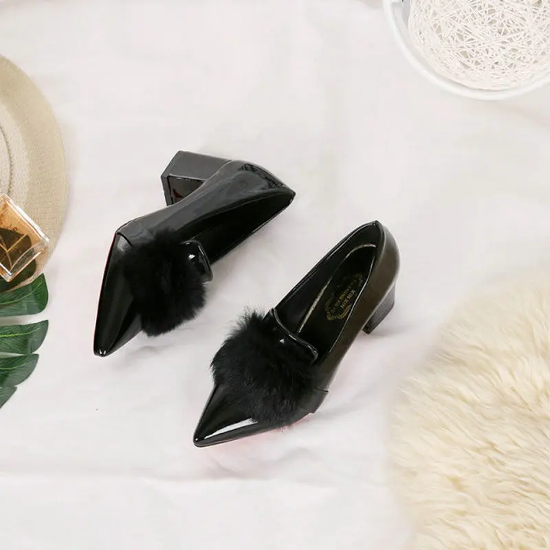 Размеры 34–39 Новинка 2017 года Кролик Мех дамы Насосы модные Удобная Демисезонная