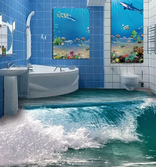 

[Self-Adhesive] 3D White Surf Sea 5 Non-slip Waterproof Photo Self-Adhesive Floor Mural Sticker WallPaper Murals Print Decal