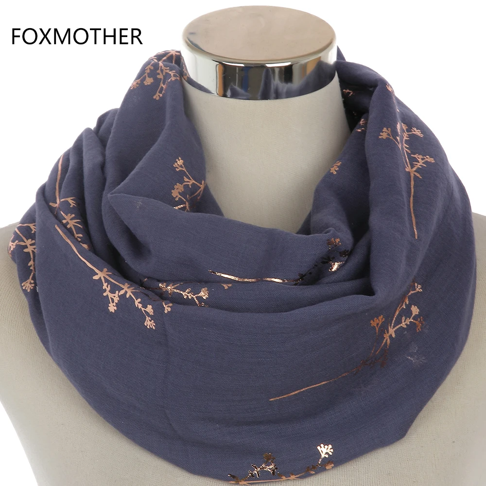 Фото Женский шарф FOXMOTHER, новый дизайн, черный, серый, темно-синий цвет, блестящий цветочный шарф с ветками дерева и знаком бесконечности №2
