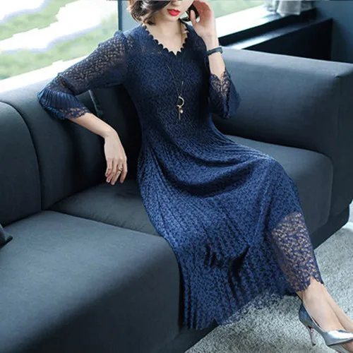 2019 женские весенние большие размеры элегантное кружевное платье летние миди