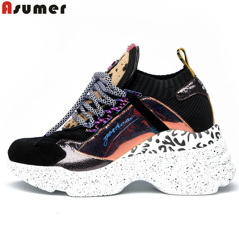 ASUMER/Роскошная обувь из коровьей замши Женские кроссовки на шнуровке