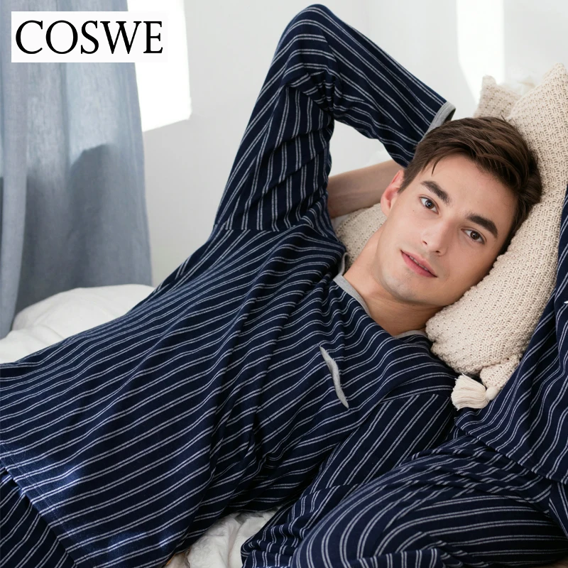 Coswe Новый Для мужчин Хлопковые пижамы длинные Masculinos для S набор с длинным Брюки Homme