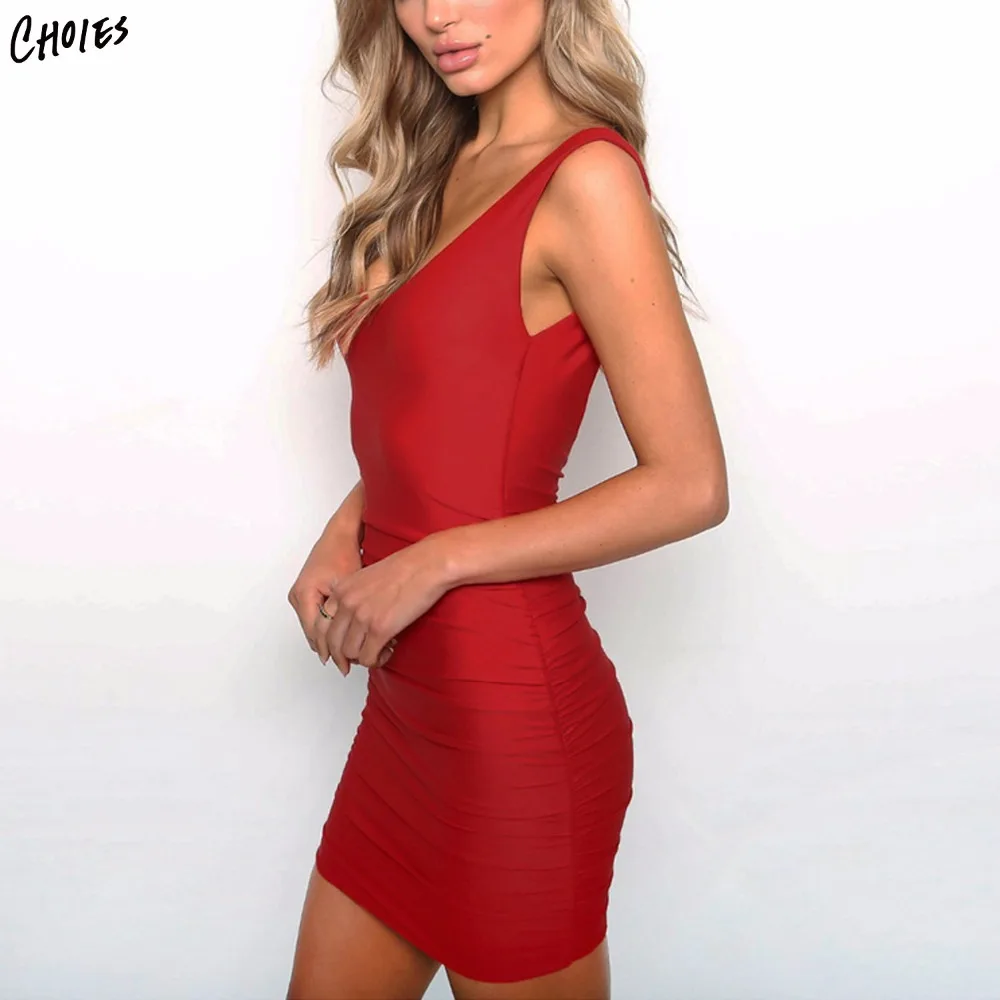 Red And White Plunge Open Back Ruched Detail Bodycon Mini Dress Women V Neck Sleeveless Sexy Elegant Backless Party Dresses | Женская