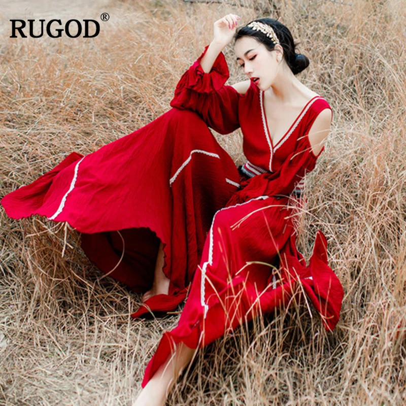 Женский комбинезон RUGOD Свободный с высокой талией и треугольным вырезом длинным