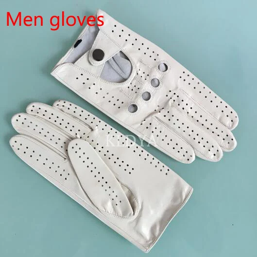 Men gloves white Летние мужские кожаные перчатки, варежки, дышащие, натуральная кожа, овчина, для мужчин и женщин, тонкие, без подкладки, для вождения, крутые перчатки, женские перчатки - Цвет: Men gloves white