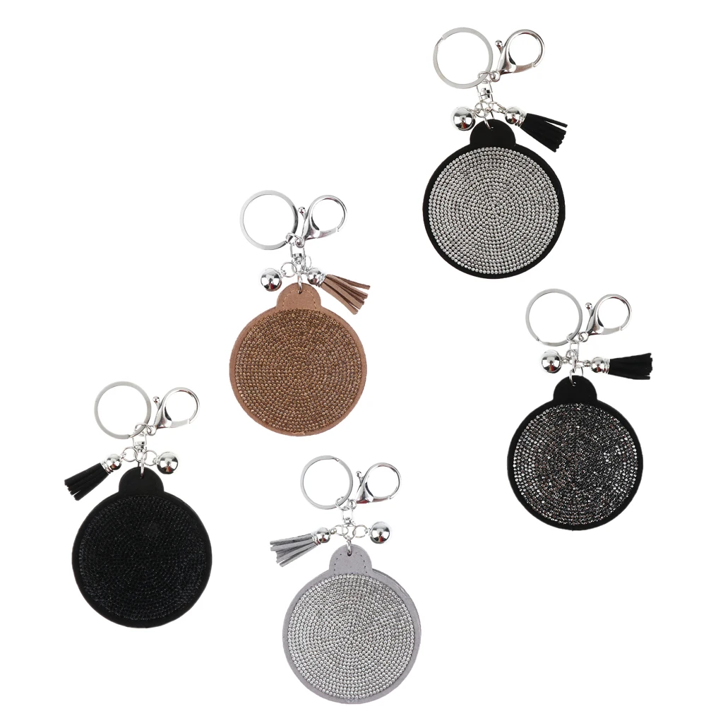 Woman Charm Key Chain Shape Round Crystal Keychain Tassel Mirror Grey | Украшения и аксессуары