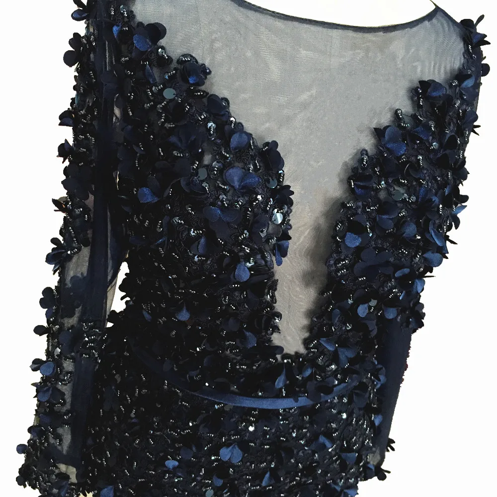 Темно синие вечерние платья с длинными рукавами 2019 Vestido de festa кружевные для