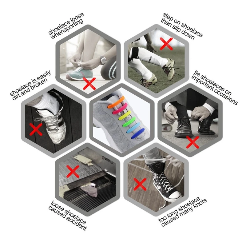 16 Pcs Silicone Shoelaces Elastic Shoe Laces No Tie Convenient And Fast Unisex Lazy Laces Outdoor Sports Leisure Flat Shoelace