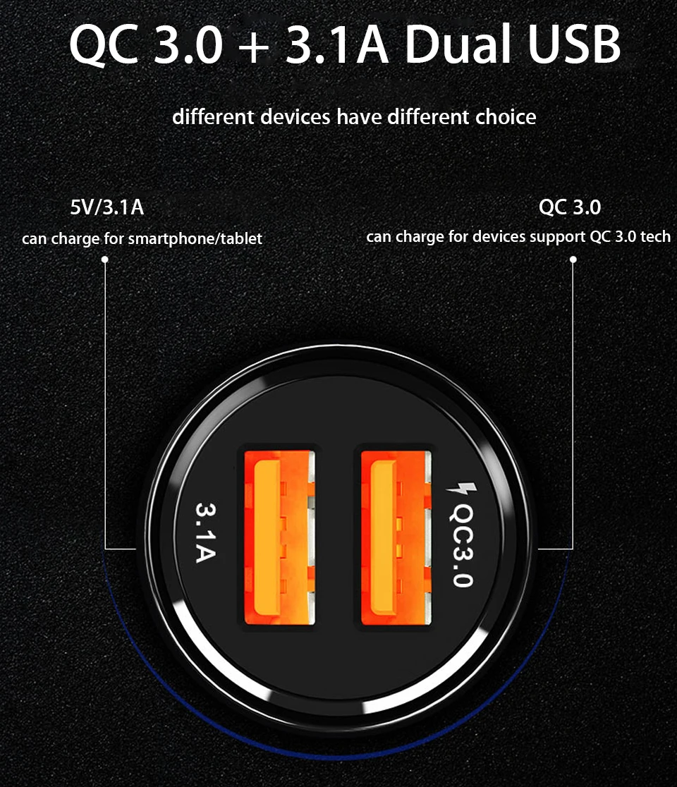 Автомобильное зарядное устройство QC 3 0 с двумя портами USB быстрая зарядка для LG