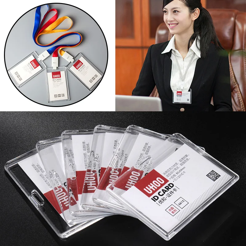 New Transparent Work ID Employee Exhibition Name Card Holder Lanyard Badge Retractable Reel Acrylic Certificate Office Supplies |