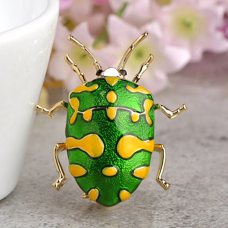 Blucome зеленая эмаль желтое пятно жук броши золотого цвета яркие насекомое брошь