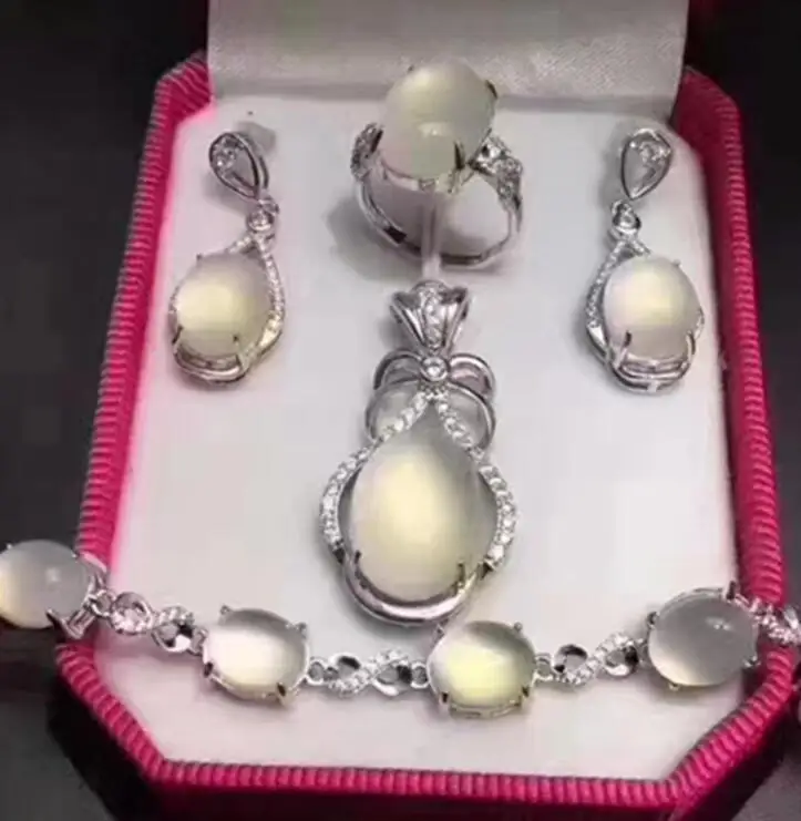 boutique jewelry 5color Natural Chalcedony pendant 925 silver wholesale ring earring Braceletnecklace set | Украшения и