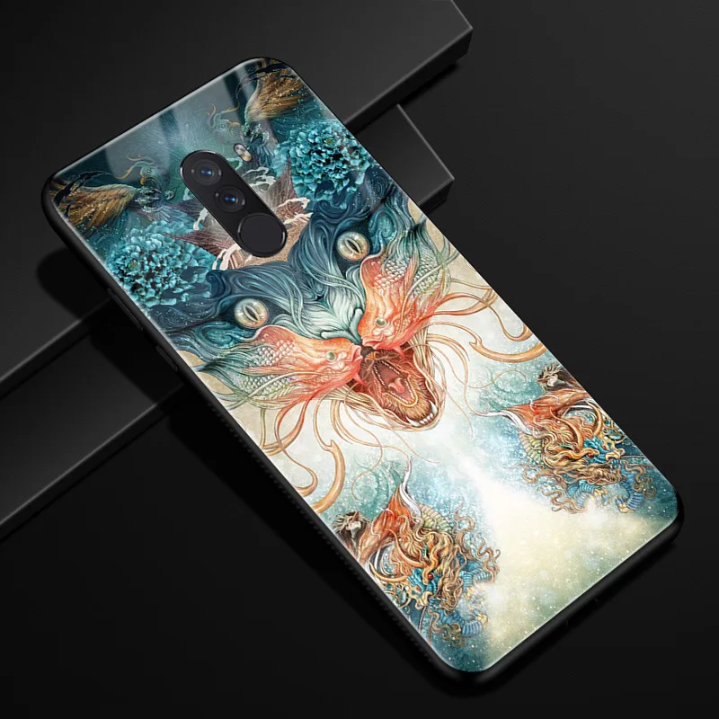 Чехол для Xiaomi Pocophone F1 Жесткий из закаленного стекла с рисунком чехол Poco мягкий