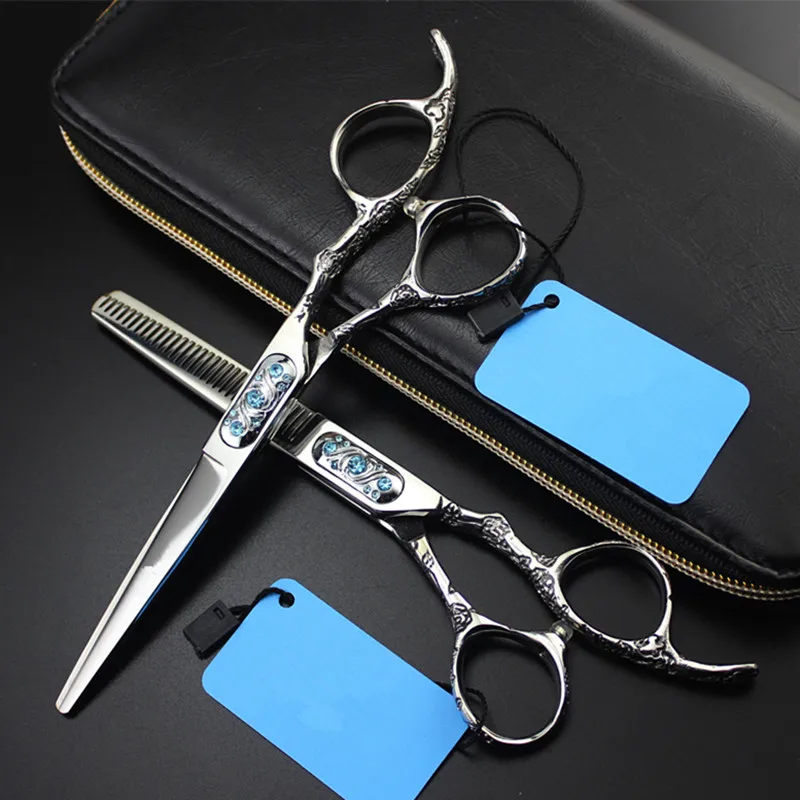 

Professional japan 440c Plum handle 6 inch gem hair scissors hair cutting barber cut salon thinning shears hairdressing scissors