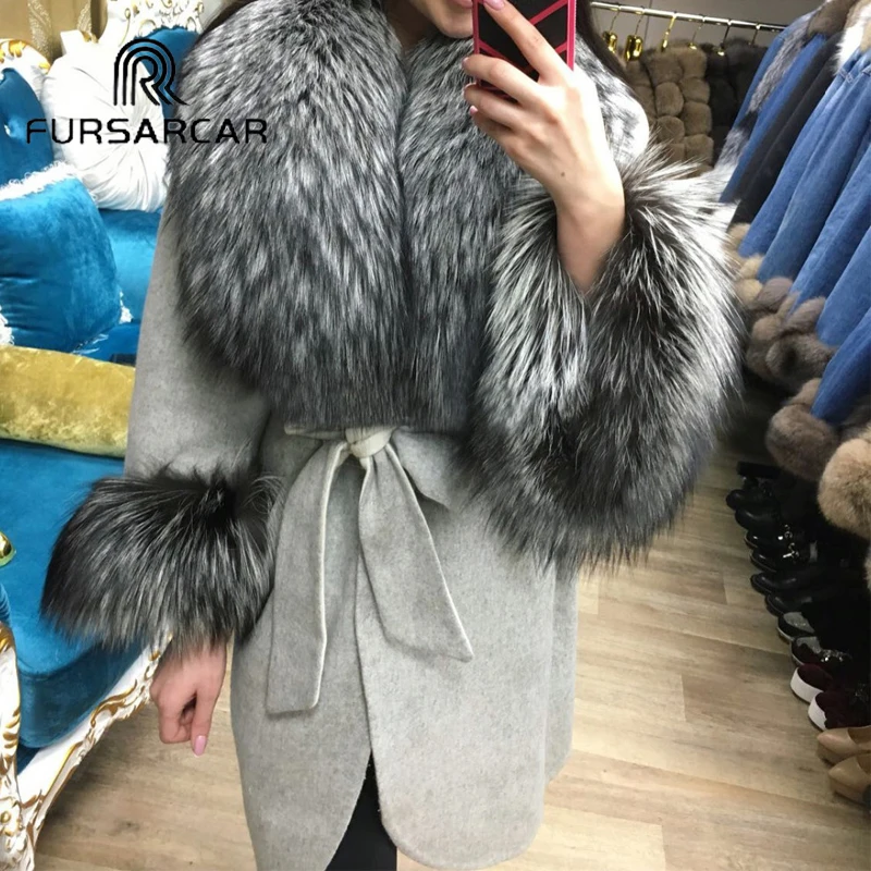 Женская Шуба из натурального меха, роскошная шерстяная шуба, теплая шуба с толстым лисьим мехом, стиль, шуба, повседневное кашемировое пальто