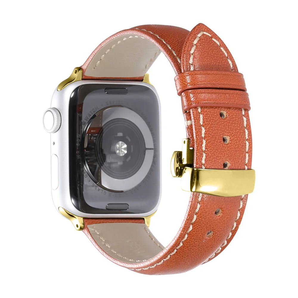 IStrap ремешок из натуральной кожи для Apple Watch 42 мм 38 мм/44 мм 40 мм серия 4 3 2 1 для Apple Watch ремешок iWatch ремешок для часов - Цвет ремешка: Brown white-Golden