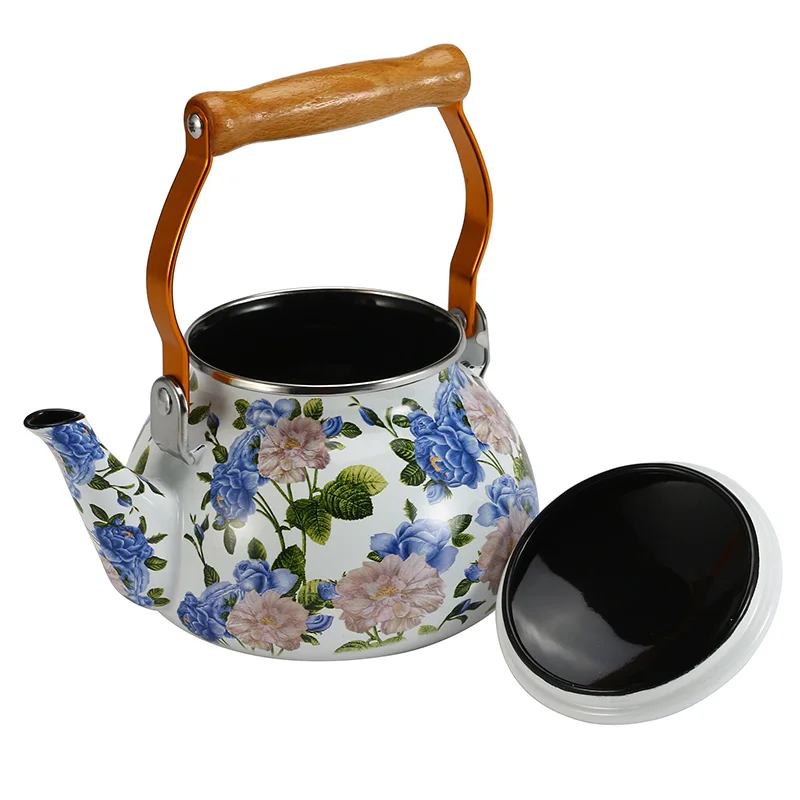 

1.5L Korea Style kettle Portable Enamel Tea pot Can Be Used On Electromagnetic Oven Or Natural Gas With Wooden Handle