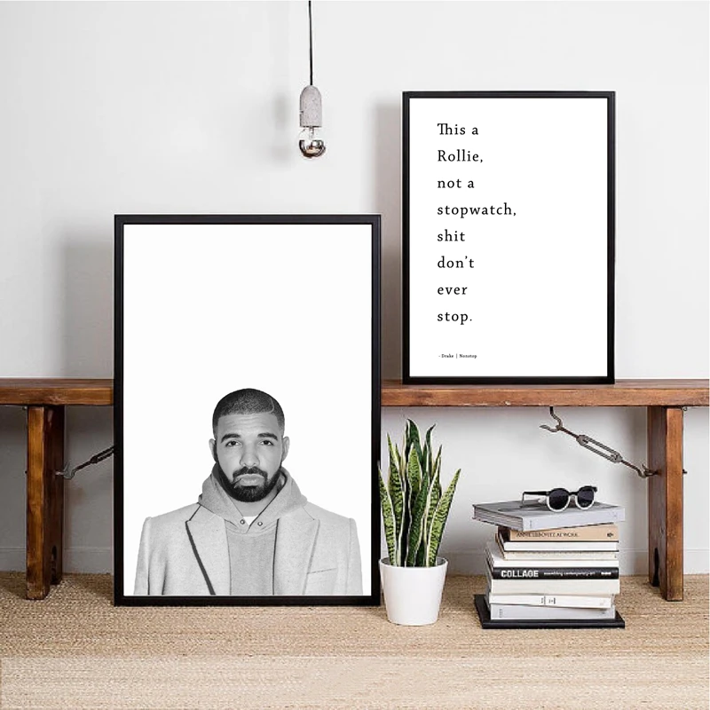Drake Poster хип хоп Wall Art Холст печать non Stop текст картина с цитатами черно белая