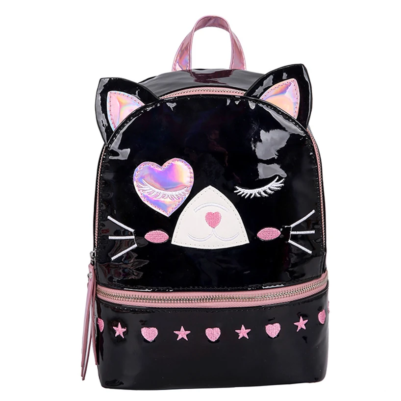 BK Aelicy милый кот мультфильм рюкзаки для женщин Мода Новые милые школьные сумки для девочек мода лазер личности лазерные рюкзаки водонепроницаемый - Цвет: BK