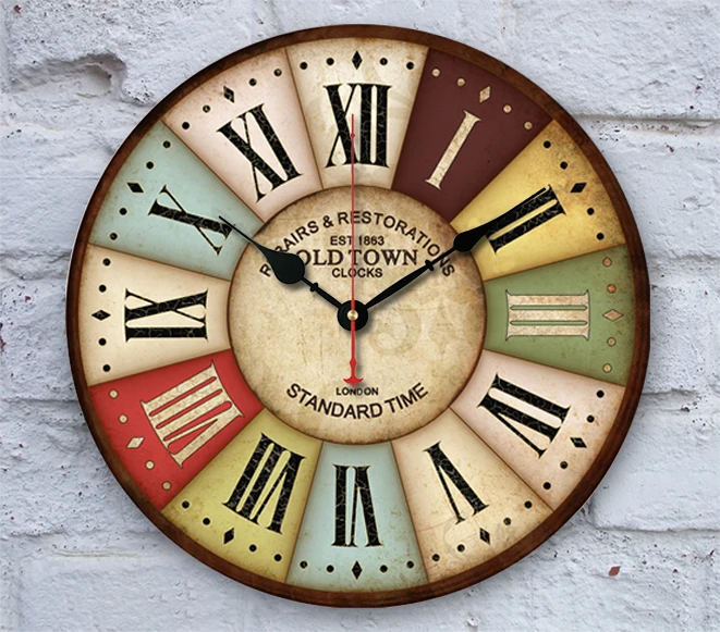 Деревянные настенные часы винтажные разноцветные французские кантри Тосканские