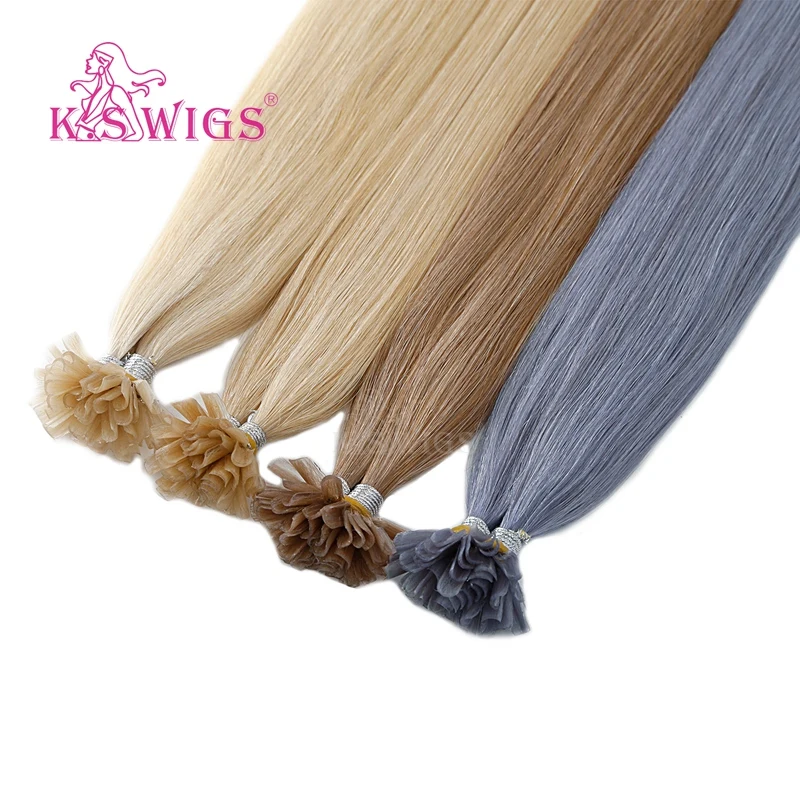 

Clearance K.S WIGS 16''-28'' Remy Capsule Nail U Tip Human Hair Extensions Keratin Pre bonded Double Drawn Straight Fusion Hair
