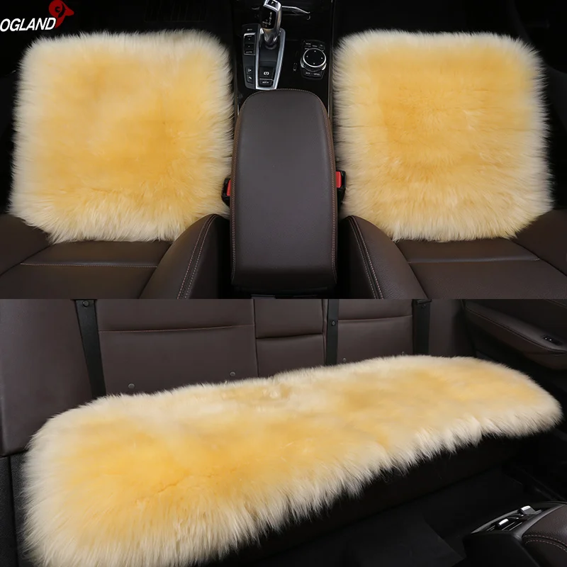 3 Pack Beige 3 Упак. Весь набор универсальный натуральный мех аутентичная овчина чехол для автокресла с удобной мягкой 2 дюймов длинной пушистой шерстью авто - Название цвета: 3 Pack Beige
