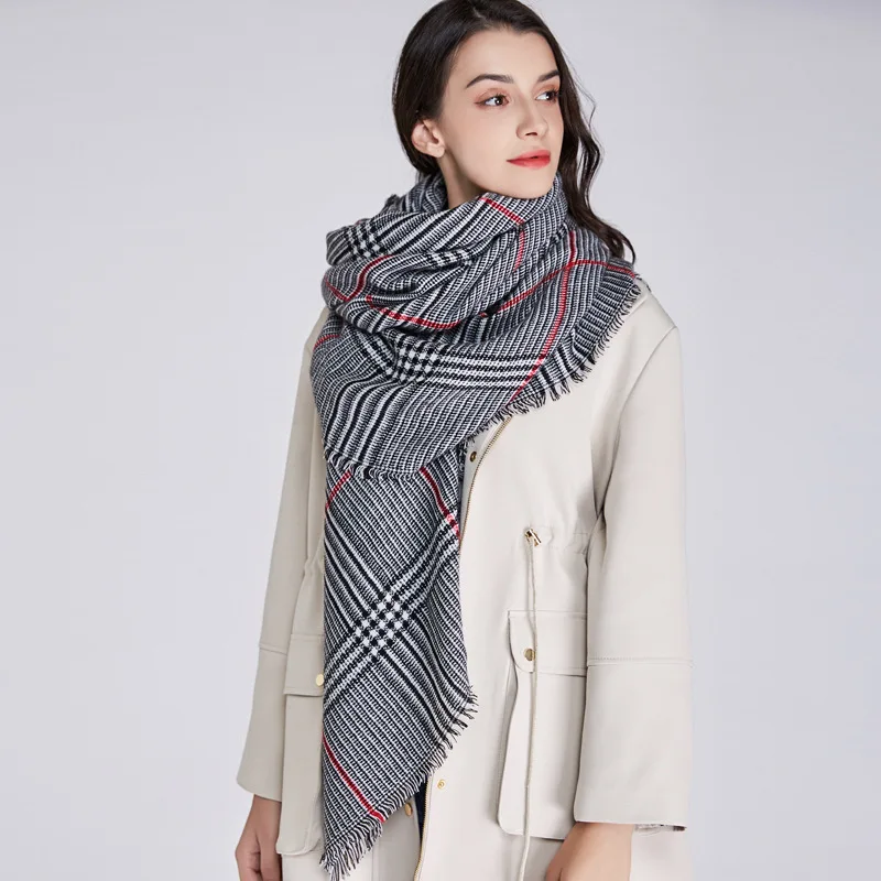 Новые зимние хлопковые теплые модные клетчатые женские шарфы кашемировые
