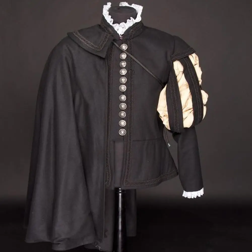 

Cosplaydiy Black Renaissance Medieval Tudor Elizabethan Cosplay Costume Adult Tudor Prince Military Suit L320
