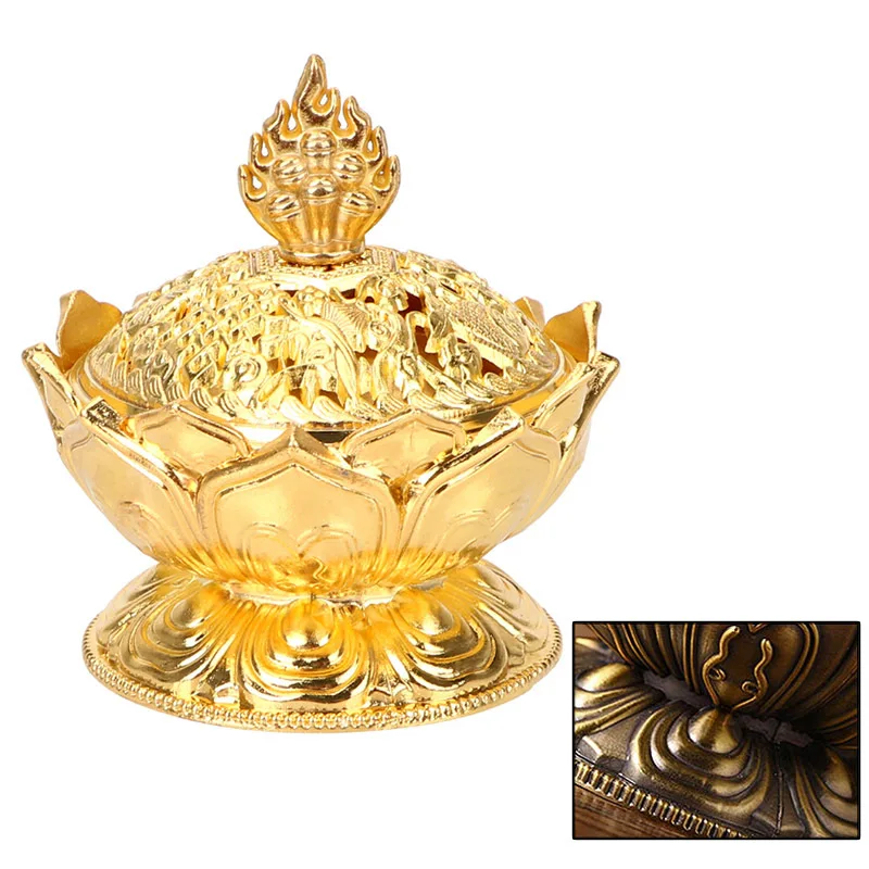 

Alloy Incense Burner Chinese Buddha Incense Holder Lotus Censer Home Decor Lotus Aromatherapy Furnace for Home Decoration