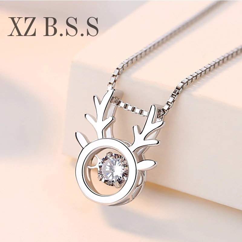 Antlers Pendant Necklace Movable Stone Chain 925 Sterling Silver Jewelry S925 dropshipping jewel DA949 | Украшения и аксессуары