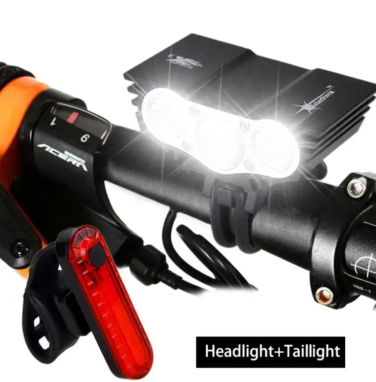With USB Taillight Водонепроницаемый велосипедный фонарь 3xT6 светодиодный передний велосипедный фонарь 4 режима безопасности ночной велосипедный фонарь+ перезаряжаемый аккумулятор+ зарядное устройство - Цвет: With USB Taillight