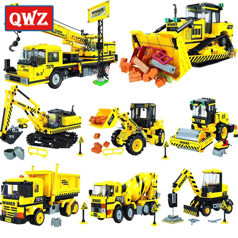 

QWZ City Construction Engineering модели автомобилей строительные блоки городской экскаватор DIY Кирпичи Детские игрушки для мальчиков