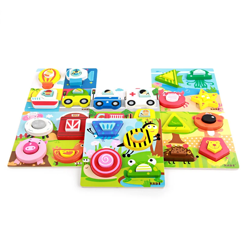 Деревянные 3D Детские игрушки пазлы с мультяшными животными развивающие Пазлы