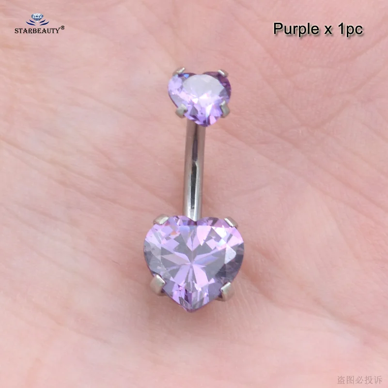 Purple x 1pc Starbeauty, 1 шт., яркие ювелирные изделия, Двойное сердце, Пирсинг живота, номбрил, пупка, кольца, пупок, пирсинг, Ombligo, сексуальные пирсинг, серьги - Окраска металла: Purple x 1pc