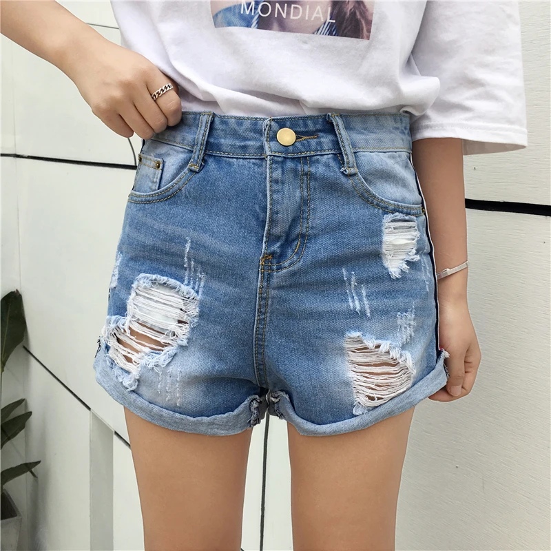 PLAMTEE Популярные Для женщин флэш-лента Джинсовые шорты отверстие свободные