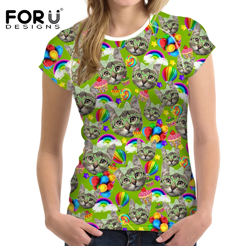 

FORUDESIGNS/Высокое качество Лето Хлопок Tumblr футболка для женщин 3D принт повседневные футболки с коротким рукавом в стиле Харадзюку милого кота ...