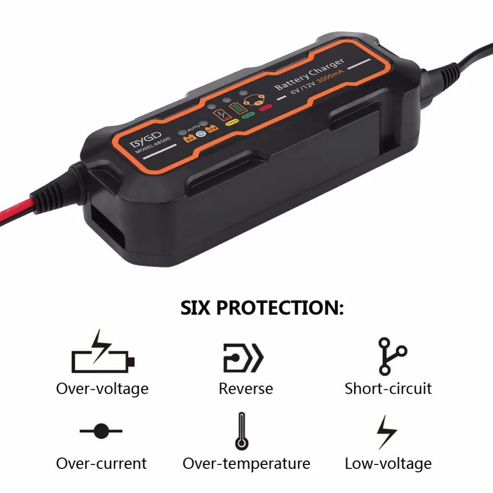6V/12V 3A Automatic Smart Battery Charger for Car Vehicle Truck Motorcycle Boat AGM GEL |